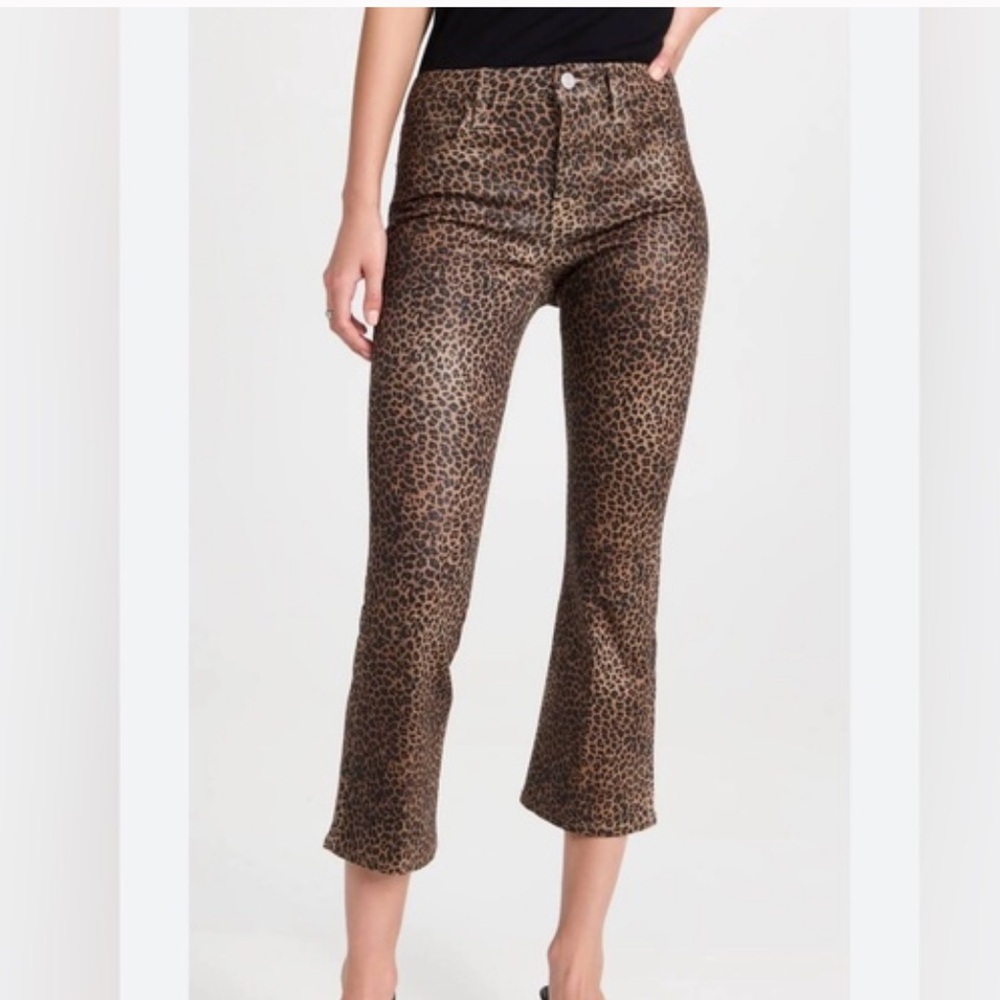 Frame Womens Le Crop Mid-rise Coated Leopard Print Mini Bootcut Jeans Size 32